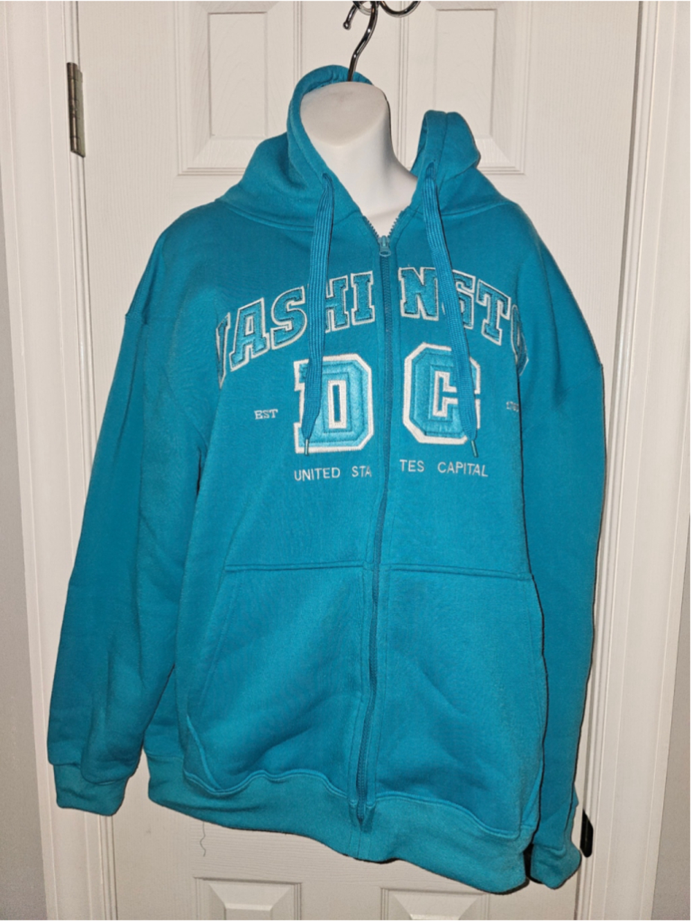 Vintage N & T Washington DC Zip-Up Hoodie, Size L, Blue and White